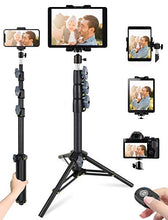 Load image into Gallery viewer, Phone Tablet Tripod, 51" Extendable Smartphone &amp; Tablet Tripod Stand with Phone/Tablet Holder Mount &amp; Remote, Compatible with Tablet/Phone/Camera for Selfies/ Video Recording/ Vlogging/ Live Streaming
