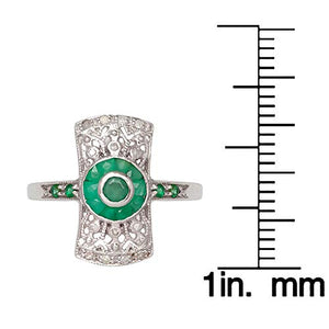 10k White Gold Antique Vintage Style Genuine Emerald and Diamond Ring