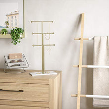 Load image into Gallery viewer, Umbra Trigem Hanging Organizer – 3 Tier Table Top Necklace Holder, Box Display with Jewelry Tray Base, Brass
