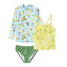 Load image into Gallery viewer, Big Girls 3 Piece Rash Guard Swimsuits Set Tankini Bathing Suits for Girls Long Sleeve Beach Swimwear Yellow Size 14/12-14 Years
