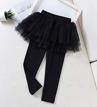 Load image into Gallery viewer, Auranso Girls Footless Leggings Pants with Lace Ruffle Tutu Skirt Black 4-5T
