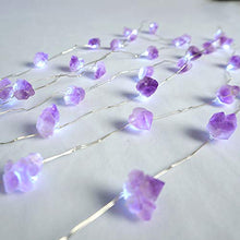 Load image into Gallery viewer, BOHON Decorative Lights Amethyst LED String Lights Battery Operated with Remote 10 ft 40 LEDs Natural Crystal String Lights for Bedroom Party Indoor Birthday Wedding Decor

