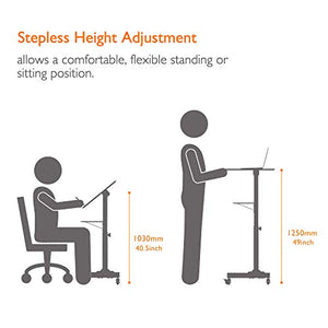 1home Steel Mobile Stand Up Desk Ajustable Laptop Workstation Muti-Purpose Rolling Podium Lectern with Wheels Laptop Workstation Desk with Storage Tray Black