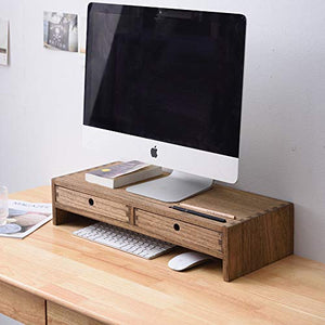 Kirigen Wood Monitor Stand with 2 Drawers - Computer Arm Riser Desk Storage Organizer,Speaker TV Laptop Printer Stand with Pen Slot and Cable Management,Dark Brown Desktop Shelf for Office DBR-2PMJ