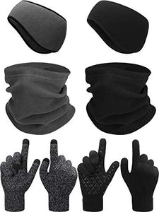 SATINIOR 6 Pieces Ear Warmer Headband Warmer Face Mask Fleece Neck Gaiter Touch Screen Winter Knit Gloves for Men and Women (Black and Gray)