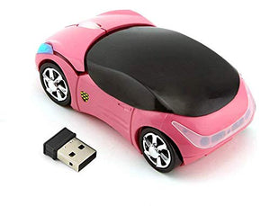 Cool 3D Sport Car Shape Mouse 2.4GHz Wireless Mouse Optical Ergonomic Gaming Mice Mini Small Office Mouse with USB Receiver for PC Laptop Computer for Kids Girls,1600DPI 3 Buttons(Pink)