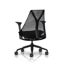 Load image into Gallery viewer, Herman Miller Sayl Ergonomic Office Chair with Tilt Limiter and Carpet Casters | Stationary Seat Depth and Arms | Black Frame with Licorice Crepe Seat
