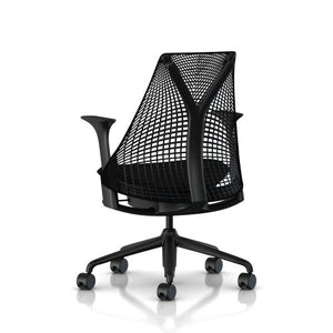 Herman Miller Sayl Ergonomic Office Chair with Tilt Limiter and Carpet Casters | Stationary Seat Depth and Arms | Black Frame with Licorice Crepe Seat