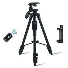 Load image into Gallery viewer, Fugetek 54" Tripod, Works with Phone &amp; Camera, Use for Facetime, Video Calls, Teaching, Lightweight Aluminum, Removable Bluetooth Remote, Mount Smartphone, DSLR, Compatible with Apple Android, Black
