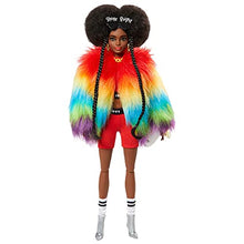 Load image into Gallery viewer, Barbie Extra Doll #1 in Furry Rainbow Coat with Pet Poodle, Brunette Afro-Puffs with Braids, Including ‘Shine Bright’ Sunglasses, Multiple Flexible Joints
