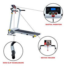Load image into Gallery viewer, Sunny Health &amp; Fitness SF-T7610 Electric Walking Folding Treadmill with LCD Display and Tablet Holder, 220 LB Max Weight, White
