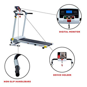 Sunny Health & Fitness SF-T7610 Electric Walking Folding Treadmill with LCD Display and Tablet Holder, 220 LB Max Weight, White