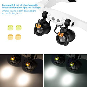 Winkeyes Magnifying Glass LED Illumination Double Eyes Jewelers Magnifying Glass Head-Mounted Watch Repair Magnifier Glasses Loupe Headband Magnifier with 7 Pair Replaceable Lenses 2X - 15X