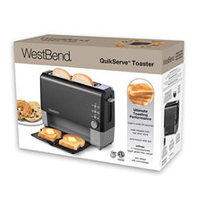 Load image into Gallery viewer, West Bend 77224 QuikServe Slide Through Wide Slot Toaster with Cool Touch Exterior and Removable Crumb Tray, 2-Slice, Black
