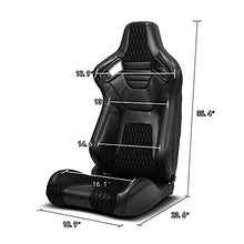 Load image into Gallery viewer, ModifyStreet Pair of All Black PVC w/Suede Snake Pattern &amp; Rear Carbon Fiber Style leather Reclinable Racing Seats W/Silders
