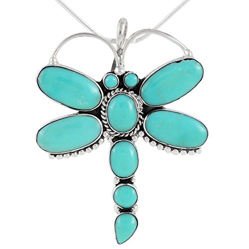 Dragonfly Turquoise Necklace Pendant in 925 Sterling Silver & Genuine Turquoise (20
