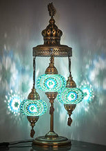 Load image into Gallery viewer, (16 Colors) Demmex 2020-3 Big Globes Magnificent Handmade Turkish Moroccan Mosaic Tiffany Table Desk Bedside Lamp Lampshade Night Accent Mood Light for North American Use, 31" Height (Blue-Green)

