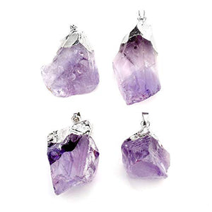 Top Plaza Reiki Healing Crystal Stone Pendant Necklace Irregular Natural Raw Amethyst Gemstone Necklaces for Womens