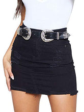 Load image into Gallery viewer, Angelegant Jean Skirt Women's High Waisted Fringed Slim Fit Elastic Bodycon Mini Denim Skirt (S, Black Hole Washed)
