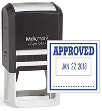 Load image into Gallery viewer, MaxMark Q43 (Large Size) Date Stamp with&quot;Approved&quot; Self Inking Stamp - Blue Ink

