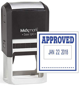 MaxMark Q43 (Large Size) Date Stamp with"Approved" Self Inking Stamp - Blue Ink