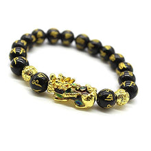 Load image into Gallery viewer, Feng Shui 10mm Hand Carved Mantra Bead Bracelet with Golden Coins Bead and Color Changed Pi Xiu/Pi Yao Attract Wealth and Good Luck
