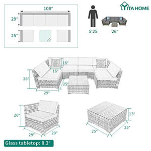 YITAHOME 7 Piece Outdoor Patio Furniture Sets, Garden Conversation Wicker Sofa Set, and Patio Sectional Furniture Sofa Set with Coffee Table and Cushion for Lawn, Backyard, and Poolside