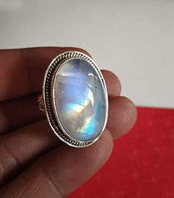 Load image into Gallery viewer, Moonstone Ring, 925 Sterling Silver ring, June Birthstone, Large Stone Ring, Mediation Ring, Engagement Ring, Moonstone jewelry, Rainbow Moonstone Ring, Statement Ring, Engagement &amp; Anniversary Gifts
