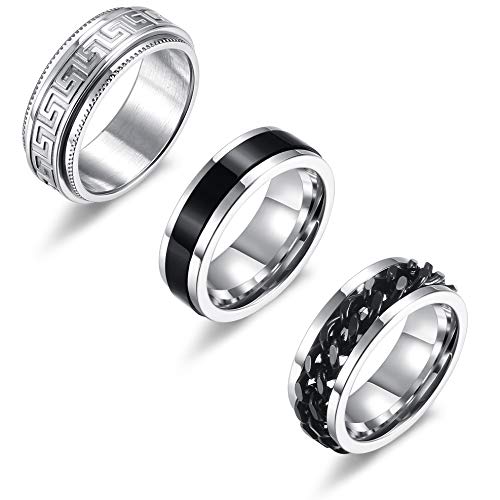 CASSIECA 3 PCS Stainless Steel Fidget Spinner Rings for Women Mens Cool Rotatable Calming Worry Meditation Ring Set Relieving Anxiety Stress