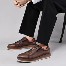 Load image into Gallery viewer, Men's Casual Oxford Dressy Sneakers Fashion Walking Shoes for Men Lychee Pattern Genuine Leather Upper Dark Brown Size 9.5
