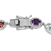 Load image into Gallery viewer, 925 Sterling Silver Gemstone Link Tennis Bracelet Platinum Plated Oval Peridot Amethyst Topaz Citrine Garnet 7.25&quot; Ct 6.8
