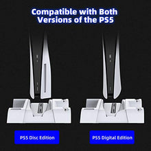 Load image into Gallery viewer, NexiGo PS5 Accessories Cooling Stand with LED Lighting Fans and Dual Controller Charger Station for Playstation 5 Console, Upgraded Multifunctional Stand with Charging Dock, 10 Game Slots, White
