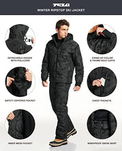 Load image into Gallery viewer, TSLA Men's Winter Ski Jacket, Waterproof Warm Insulated Snow Coats, Cold Weather Windproof Snowboard Jacket with Hood, 2 Front Zip Print Jacket Camo Black, Small
