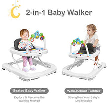 Load image into Gallery viewer, BABY JOY Baby Walker, 2 in 1 Foldable Activity Walk Behind Walker with Adjustable Height &amp; Speed, Friction Control Functions, High Back Padded Seat, Music, Detachable Penguin Play Bar (Gray)
