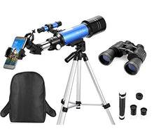 Load image into Gallery viewer, MaxUSee Travel Scope with Backpack - 70mm Refractor Telescope &amp; 10X50 HD Binoculars Bak4 Prism FMC Lens for Moon Viewing Bird Watching Sightseeing
