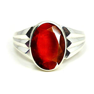 Jewelryonclick Natural Hessonite 5 Carat Gemstone Silver Rings for Men January Garnet Birthstone in Size 7