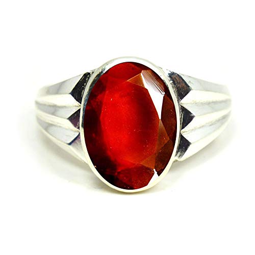 Jewelryonclick Natural Hessonite 5 Carat Gemstone Silver Rings for Men January Garnet Birthstone in Size 7