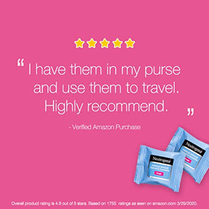 Neutrogena Makeup Remover Facial Cleansing Towelette Singles, Daily Face Wipes to Remove Dirt, Oil, Makeup & Waterproof Mascara, Gentle, Alcohol-Free, Individually Wrapped, 20 ct
