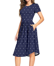 Load image into Gallery viewer, YUNDAI Ladies Cotton Polka Dot Teacher Work Swing Knee Length Dress Large, Navy
