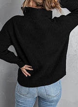 Load image into Gallery viewer, Uusollecy Women Long Sleeve Zipper Sweater Pullover, Fleece Solid Crochet Outwear, Casual Loose Sweaters Tops Fall Winter for Women Black Small
