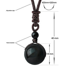 Load image into Gallery viewer, OK-STORE Natural Black Obsidian Rainbow Eyes Stone Necklace Pendant, 16mm Obsidian Bead with Woven Cotton Cord, Talisman Dedication of Wellness and Wealth
