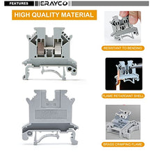 Load image into Gallery viewer, Erayco UK2.5N-GR DIN Rail Terminal Block, Screw Clamp, 600V 20A 24-12AWG, Pack of 100
