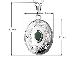 Finejewelers Sterling Silver Oval Locket Pendant Necklace with Genuine Emerald May Birthstone