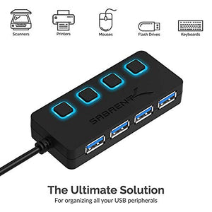Sabrent 4-Port USB 3.0 Hub with Individual LED Lit Power Switches, Includes 5V/2.5A Power Adapter (HB-UMP3)