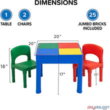 Load image into Gallery viewer, Play Platoon Kids Activity Table Set - 5 in 1 Water Table, Building Block Table, Craft Table and Sensory Table with Storage - Includes 2 Chairs and 25 Ex-Large Blocks – Primary Colors
