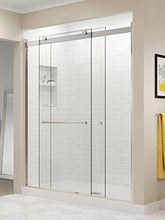 Load image into Gallery viewer, Basco RTLA05B6070XPBN Rotolo Sliding Shower Door, Brushed Nickel, 56-60 in. Wide x 70 in. high, AquaGlideXP Clear

