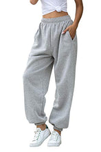 Load image into Gallery viewer, Women's Cinch Bottom Sweatpants Pockets High Waist Sporty Gym Athletic Fit Jogger Pants Lounge Trousers (Grey A, M)
