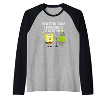 Load image into Gallery viewer, Mademark x SpongeBob SquarePants - The Best Time to Wear a Striped Sweater Raglan Baseball Tee
