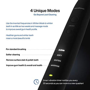 AquaSonic Black Series Ultra Whitening Toothbrush - 8 DuPont Brush Heads & Travel Case Included - Ultra Sonic 40,000 VPM Motor & Wireless Charging - 4 Modes w Smart Timer - Modern Electric Toothbrush