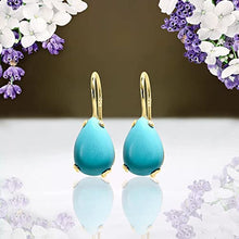 Load image into Gallery viewer, 14K Gold Turquoise Teardrop Earrings - 14K Solid Yellow Gold Pear Shape Dangle Drop Earrings, 7x10mm Turquoise Gemstone, December Birthstone, Dainty Handmade Gift for Classy Women

